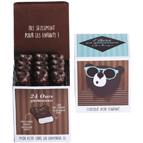 Škatuľka s 24 klasickými penovými medvedíkmi marshmallow v tmavej čokoláde 230 g