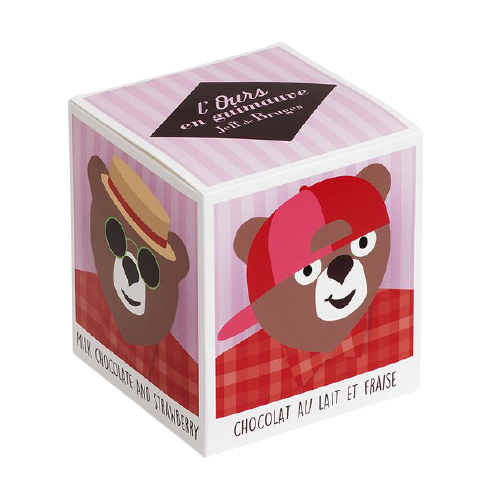Škatuľka so 16 penovými medvedíkmi marshmallow DUO v mliečnej čokoláde s jahodou 245 g