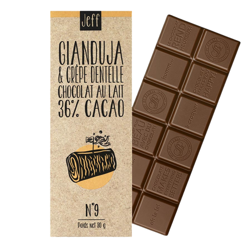 Tabuľková čokoláda N°9 Mliečna 36 % čokoláda s lieskovoorieškovou giandujou a crêpe dentelle 80 g